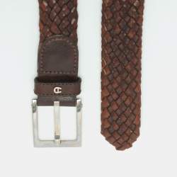 Pre Owned Aigner 110 cm Buckle Belt Brown Woven Leather