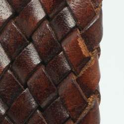 Pre Owned Aigner 110 cm Buckle Belt Brown Woven Leather