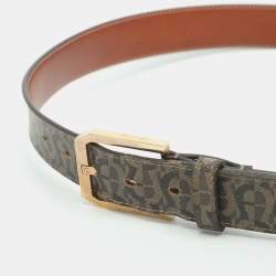 Pre Owned Aigner 105 cm Buckle Belt Beige Signature Coated Canvas