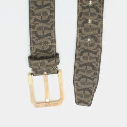 Pre Owned Aigner 105 cm Buckle Belt Beige Signature Coated Canvas