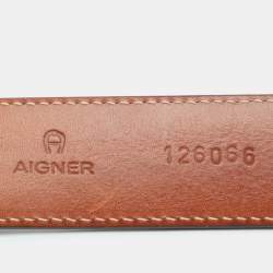 Pre Owned Aigner 105 cm Buckle Belt Beige Signature Coated Canvas