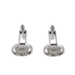 Aigner Crystal Logo Silver Tone Cufflinks