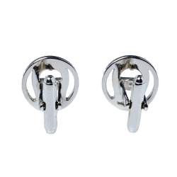 Aigner Crystal Logo Silver Tone Cufflinks