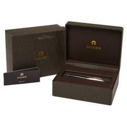Pre Owned Aigner Logo Black Resin Textured Silver Tone Ballpoint Pen