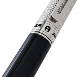 Pre Owned Aigner Logo Black Resin Textured Silver Tone Ballpoint Pen