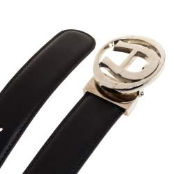 Pre Owned Aigner Black Leather  Logo Buckle Belt 80CM