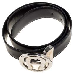 Pre Owned Aigner Black Leather  Logo Buckle Belt 80CM