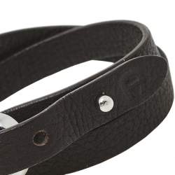 Pre Owned Aigner Dark Brown Leather Double Tour Logo Bracelet