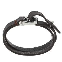 Pre Owned Aigner Dark Brown Leather Double Tour Logo Bracelet