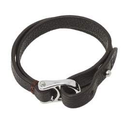 Pre Owned Aigner Dark Brown Leather Double Tour Logo Bracelet