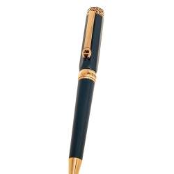 Pre Owned Aigner Navy Blue Resin Rose Gold Tone Textured Ballpoint Pen 