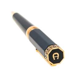 Pre Owned Aigner Navy Blue Resin Rose Gold Tone Textured Ballpoint Pen 