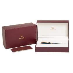 Pre Owned Aigner Navy Blue Resin Rose Gold Tone Textured Ballpoint Pen 