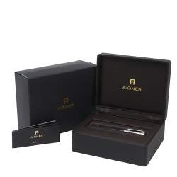 Pre Owned Aigner Black Resin Silver Tone Textured Ballpoint Pen