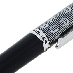 Pre Owned Aigner Black Resin Silver Tone Textured Ballpoint Pen