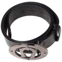 Pre Owned Aigner Black Leather Logo Buckle Belt 90CM