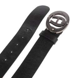 Pre Owned Aigner Black Leather Logo Buckle Belt 90CM