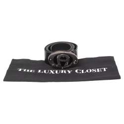 Pre Owned Aigner Black Leather Logo Buckle Belt 90CM