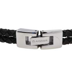 Pre Owned Aigner Brown Braided Leather Logo Bar Bracelet