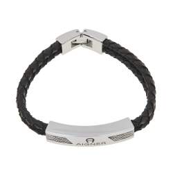Pre Owned Aigner Brown Braided Leather Logo Bar Bracelet