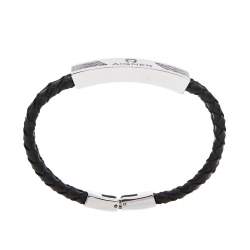 Pre Owned Aigner Brown Braided Leather Logo Bar Bracelet