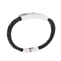 Pre Owned Aigner Brown Braided Leather Logo Bar Bracelet