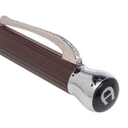 Pre Owned Aigner Brown Composite Crystal Detail Silver Tone Ballpoint Pen