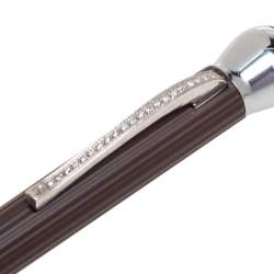 Pre Owned Aigner Brown Composite Crystal Detail Silver Tone Ballpoint Pen