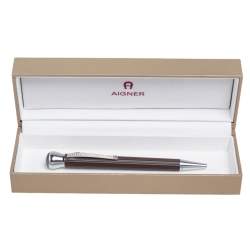 Pre Owned Aigner Brown Composite Crystal Detail Silver Tone Ballpoint Pen