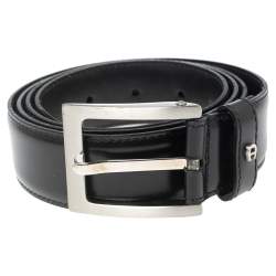 Pre Owned Aigner Black Leather Buckle Belt 110 CM