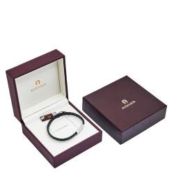 Pre Owned Aigner Green Braided Leather Silver Tone Clasp Bracelet 