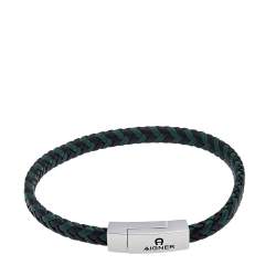 Pre Owned Aigner Green Braided Leather Silver Tone Clasp Bracelet 