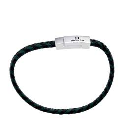 Pre Owned Aigner Green Braided Leather Silver Tone Clasp Bracelet 