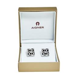 Aigner Black Enamel Logo Square Cufflinks