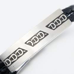 Pre Owned Aigner Stainless Steel Black Leather Bracelet 