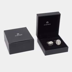 Aigner Silver Tone Round Logo Cufflinks
