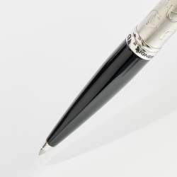 Pre Owned Aigner Silver Tone Black Resin Logo Engraved Ballpoint Pen