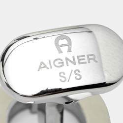 Pre Owned Aigner Silver Tone Logo Cufflinks