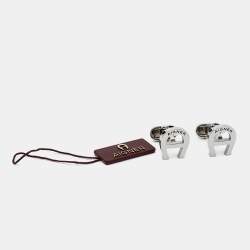 Pre Owned Aigner Silver Tone Logo Cufflinks