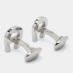 Pre Owned Aigner Silver Tone Logo Cufflinks