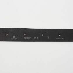 Pre Owned Aigner Black Leather Whipstitch Buckle Belt 85 CM
