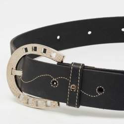 Pre Owned Aigner Black Leather Whipstitch Buckle Belt 85 CM