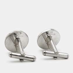 Pre Owned Aigner Onyx Silver Tone Toggle Cufflinks