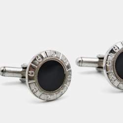 Pre Owned Aigner Onyx Silver Tone Toggle Cufflinks