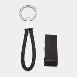 Pre Owned Aigner Black Resin Silver Tone Ballpoint Pen Money Clip Keychain Gift Set