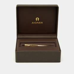 Aigner Textured Logo Gold Tone Ballpoint Pen