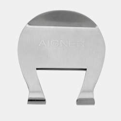 Pre Owned Aigner Silver Tone & Black Composite Logo Money Clip