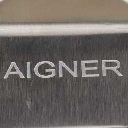 Pre Owned Aigner Silver Tone & Black Composite Logo Money Clip