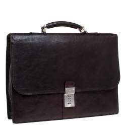 Aigner Dark Brown Leather Top Briefcase