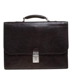 Aigner Dark Brown Leather Top Briefcase